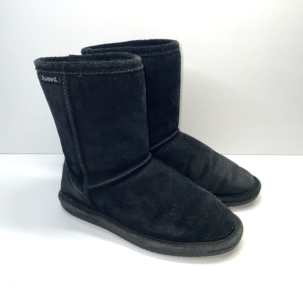 BEARPAW Boots Emma Youth Shearling Winter‎ Snow Boot Black Suede Size 2